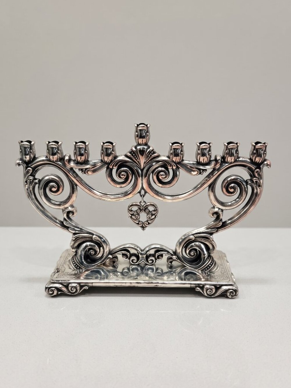 Brighton Tradition Scroll Silverplate Menorah Baroque Heart Hanukkah Judaica VTG